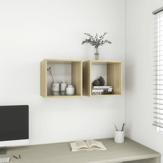 vidaXL Seinäkaapit 2 kpl valk. ja Sonoma-tammi 37x37x37 cm lastulevy