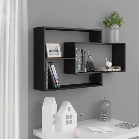 vidaXL Seinähyllyt korkeakiilto musta 104x20x58,5 cm lastulevy