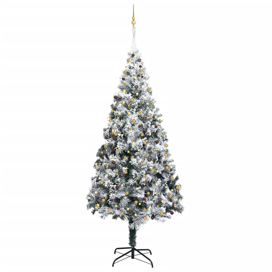 vidaXL Tekojoulukuusi LED-valot/pallosarja/lumihuurre vihreä 400 cm