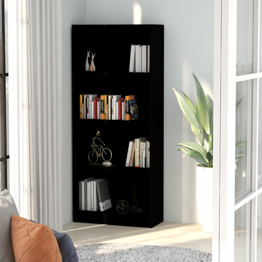 vidaXL 4-tasoinen kirjahylly musta 60x24x142 cm lastulevy