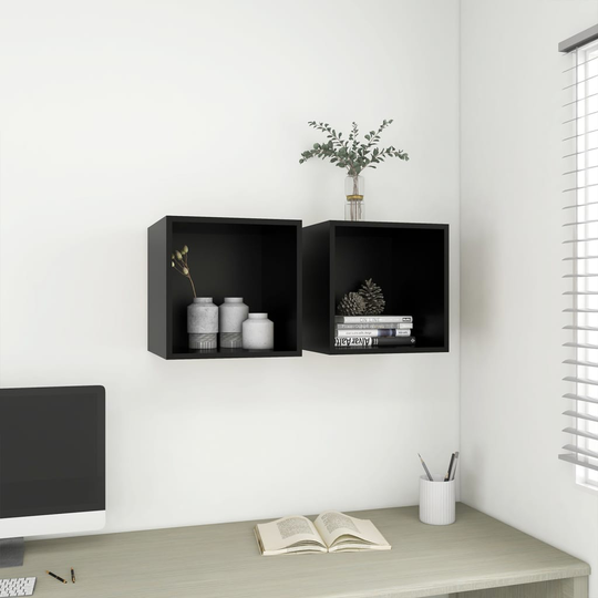 vidaXL Seinäkaapit 2 kpl musta 37x37x37 cm lastulevy