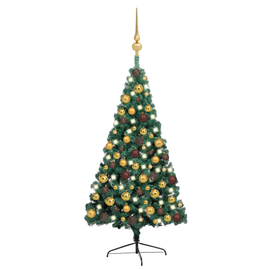 vidaXL Tekojoulukuusen puolikas LED-valo ja pallot vihreä 150 cm PVC