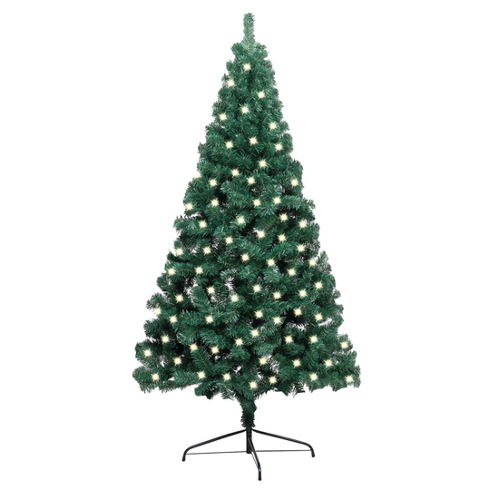 vidaXL Tekojoulukuusen puolikas LED-valo ja jalusta vihreä 120 cm PVC