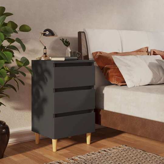 vidaXL Yöpöytä täyspuiset jalat harmaa 40x35x69 cm