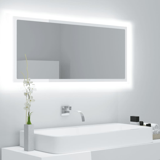 vidaXL Kylpyhuonepeili LED korkeakiilto valk. 100x8,5x37 cm lastulevy