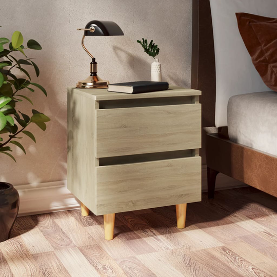 vidaXL Yöpöytä täysmäntyiset jalat Sonoma tammi 40x35x50cm