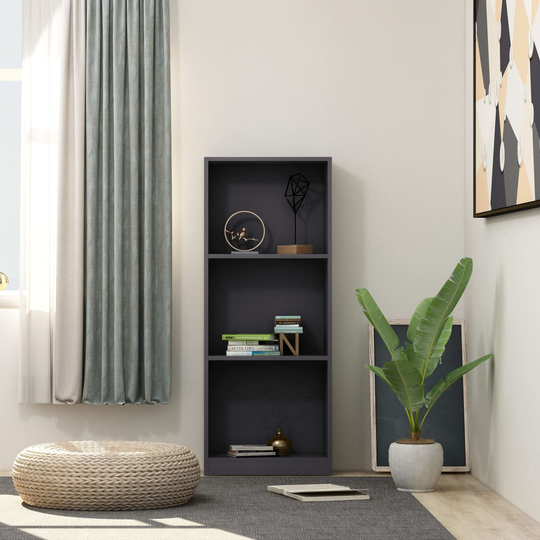 vidaXL 3-tasoinen kirjahylly harmaa 40x24x108 cm lastulevy