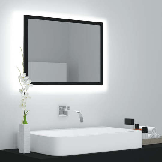 vidaXL LED-kylpyhuonepeili musta 60x8,5x37 cm lastulevy