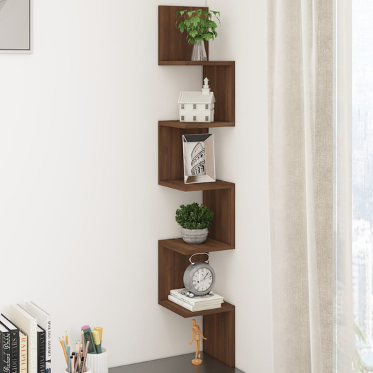 vidaXL Seinäkulmahylly ruskea tammi 20x20x127,5 cm tekninen puu