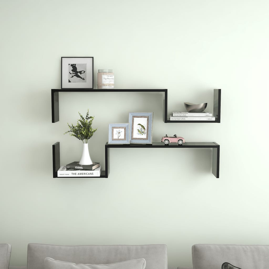 vidaXL Seinähyllyt 2 kpl musta 100x15x20 cm lastulevy