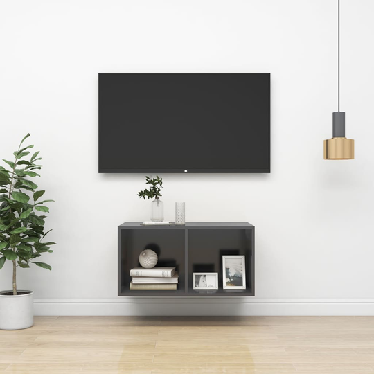 vidaXL Seinäkiinnitettävä TV-taso harmaa 37x37x72 cm lastulevy