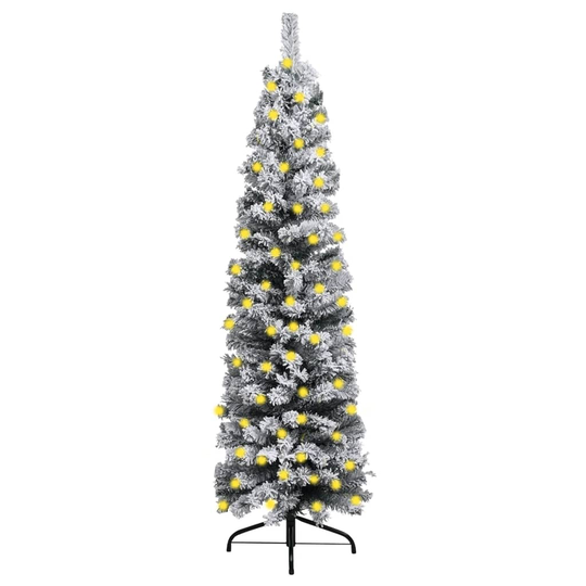 vidaXL Kapea tekojoulukuusi LED/lumihuurre vihreä 240 cm PVC