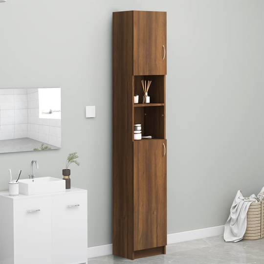 vidaXL Kylpyhuoneen kaappi ruskea tammi 32x25,5x190 cm tekninen puu