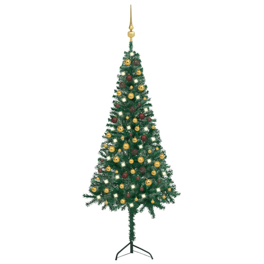 vidaXL Kulmaan asetettava tekojoulukuusi LED-valot/pallot vihreä 180cm