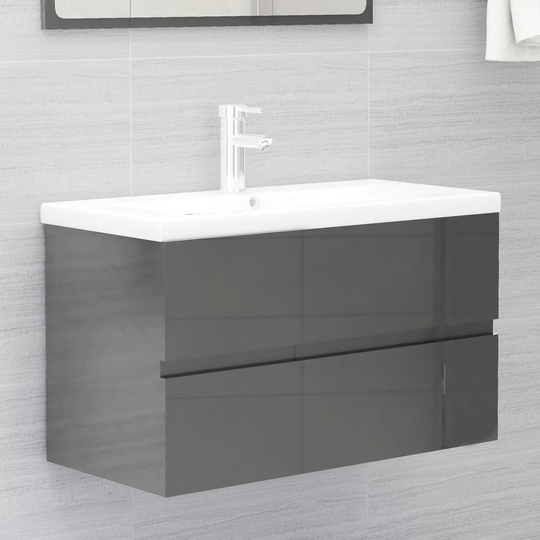 vidaXL Allaskaappi korkeakiilto harmaa 80x38,5x45 cm lastulevy