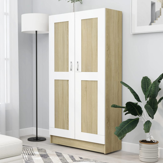 vidaXL Kirjahylly valkoinen ja Sonoma-tammi 82,5x30,5x150 cm lastulevy