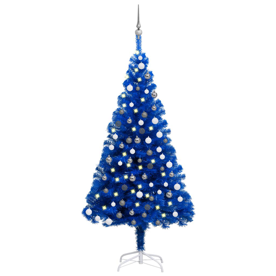 vidaXL Tekojoulukuusi LED-valolla ja palloilla sininen 180 cm PVC