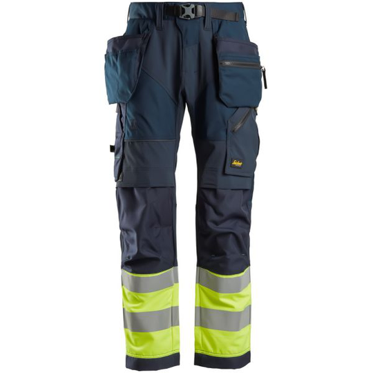 Snickers 6931 FlexiWork Työhousut laivastonsininen/huomioväri, keltainen C44