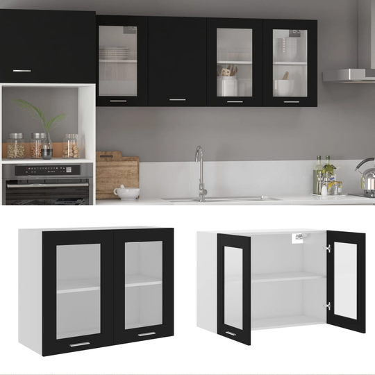 vidaXL Seinäkaappi lasilla musta 80x31x60 cm lastulevy