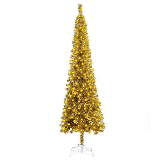 vidaXL Ohut joulukuusi LED-valoilla kulta 210 cm