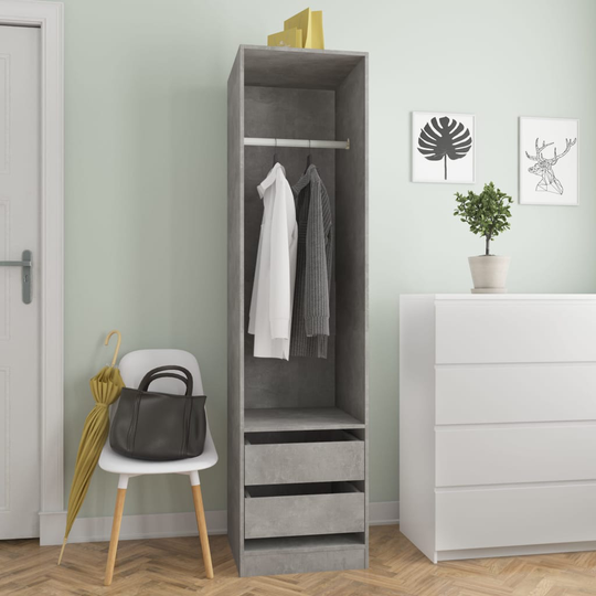 vidaXL Vaatekaappi vetolaatikoilla betoninharmaa 50x50x200cm lastulevy