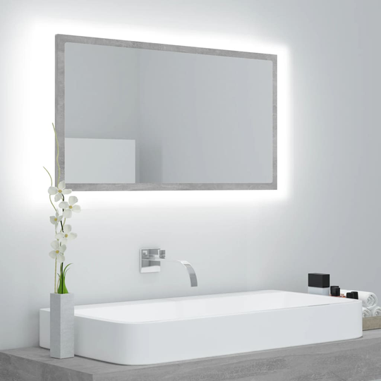 vidaXL LED-kylpyhuonepeili betoninharmaa 80x8,5x37 cm lastulevy