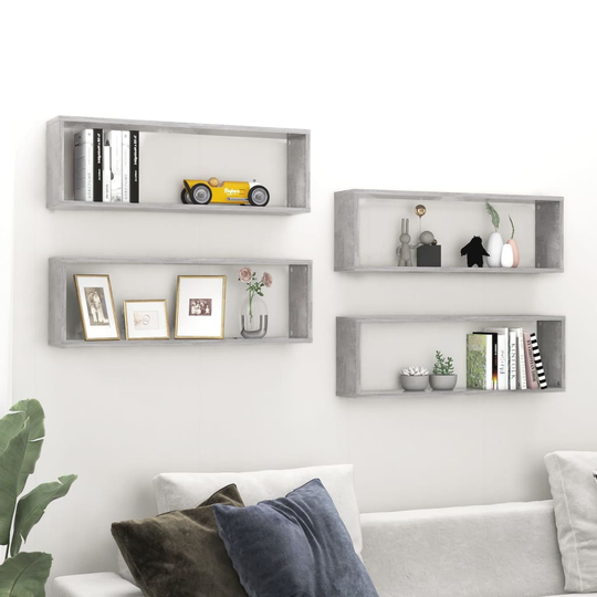 vidaXL Kuutioseinähyllyt 4 kpl betoninharmaa 80x15x26,5 cm lastulevy