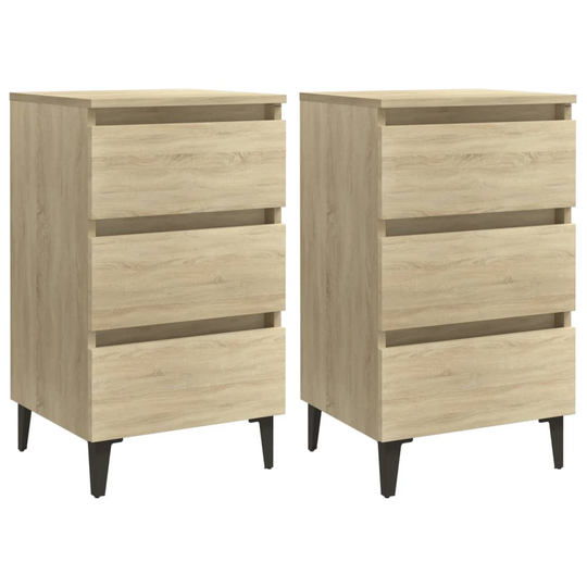 vidaXL Yöpöydät metallijaloilla 2 kpl Sonoma-tammi 40x35x69 cm