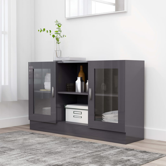 vidaXL Vitriinikaappi korkeakiilto harmaa 120x30,5x70 cm lastulevy