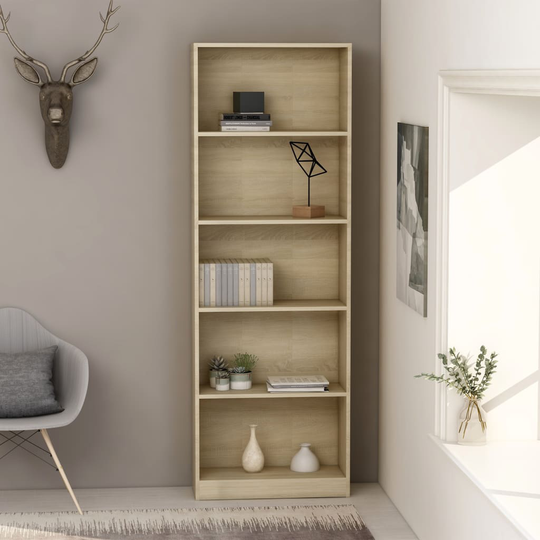 vidaXL 5-tasoinen kirjahylly Sonoma-tammi 60x24x175 cm lastulevy