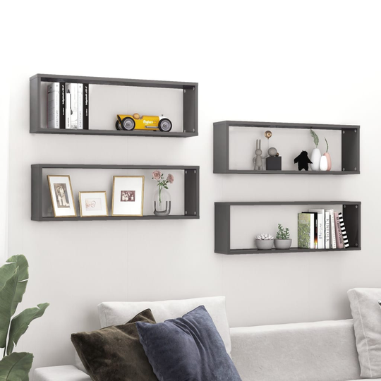 vidaXL Kuutioseinähyllyt 4 kpl korkeak. harmaa 80x15x26,5 cm lastulevy