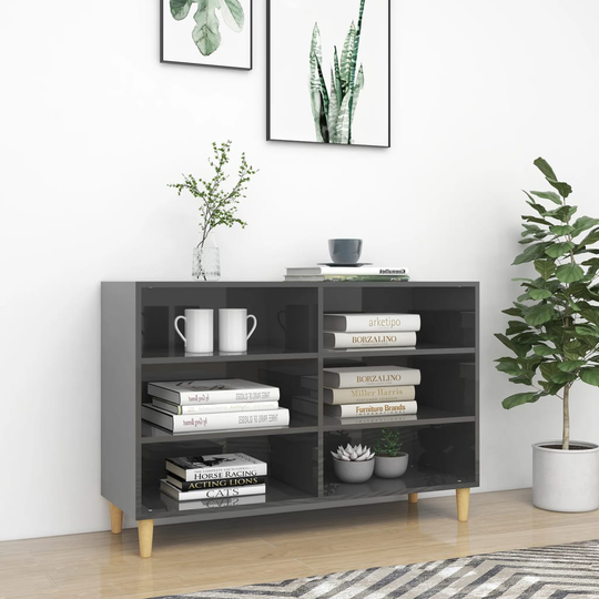 vidaXL Senkki korkeakiilto harmaa 103,5x35x70 cm lastulevy