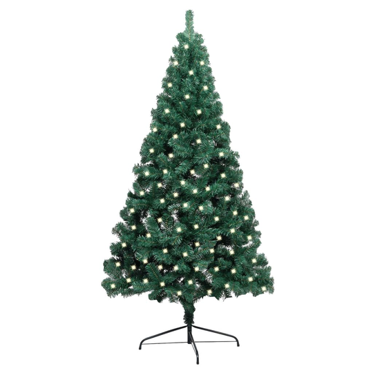 vidaXL Tekojoulukuusen puolikas LED-valo ja jalusta vihreä 240 cm PVC