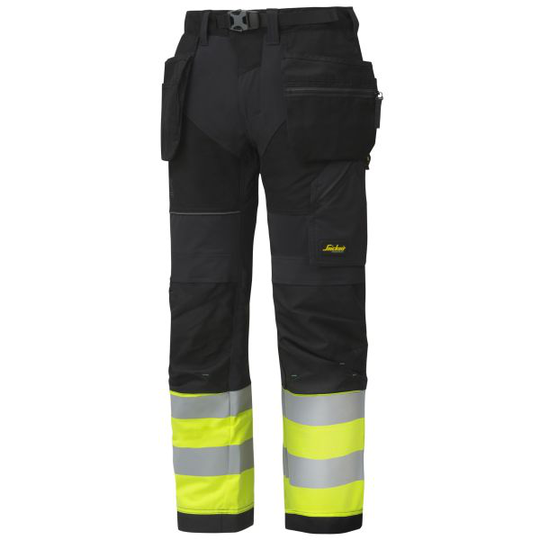 Snickers 6931 FlexiWork Työhousut huomioväri, keltainen/musta D88