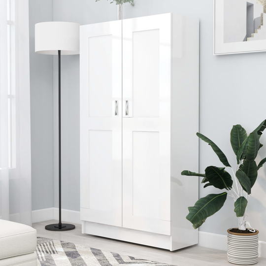vidaXL Kirjahylly korkeakiilto valkoinen 82,5x30,5x150 cm lastulevy