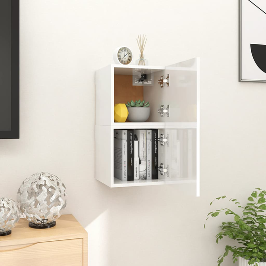 vidaXL Seinäkiinnitettävät TV-tasot 2kpl kork.kiilto valk 30,5x30x30cm