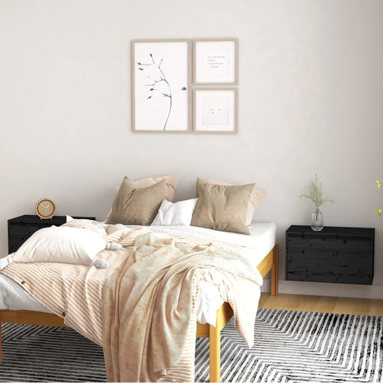 vidaXL Seinäkaapit 2 kpl musta 60x30x35 cm täysi mänty