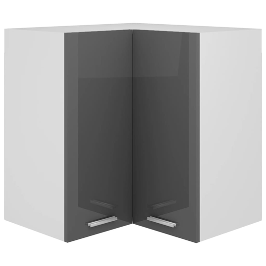 vidaXL Seinäkulmakaappi korkeakiilto harmaa 57x57x60 cm lastulevy