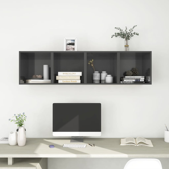 vidaXL Seinäkaapit 4 kpl korkeakiilto harmaa 37x37x37 cm lastulevy