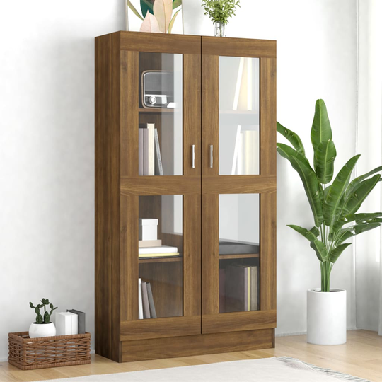 vidaXL Vitriinikaappi ruskea tammi 82,5x30,5x150 cm tekninen puu