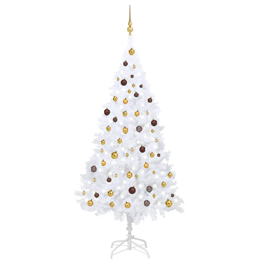 vidaXL Tekojoulukuusi LED-valoilla ja palloilla valkoinen 210 cm PVC