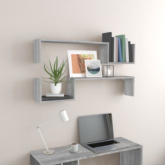 vidaXL Seinähyllyt 2 kpl harmaa Sonoma 100x15x20 cm tekninen puu