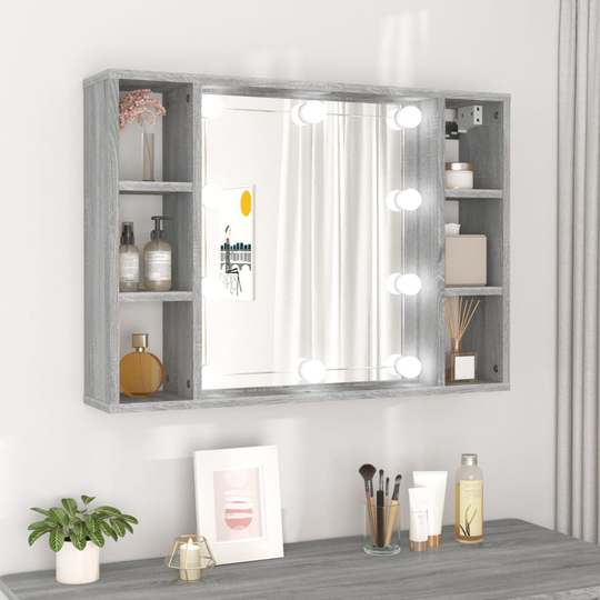 vidaXL Peilikaappi LED-valoilla harmaa Sonoma 76x15x55 cm