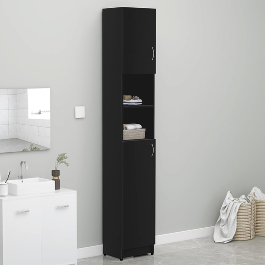 vidaXL Kylpyhuonekaappi musta 32x25,5x190 cm lastulevy