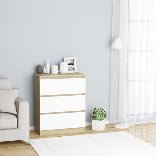 vidaXL Senkki valkoinen ja Sonoma-tammi 60x35x76 cm tekninen puu