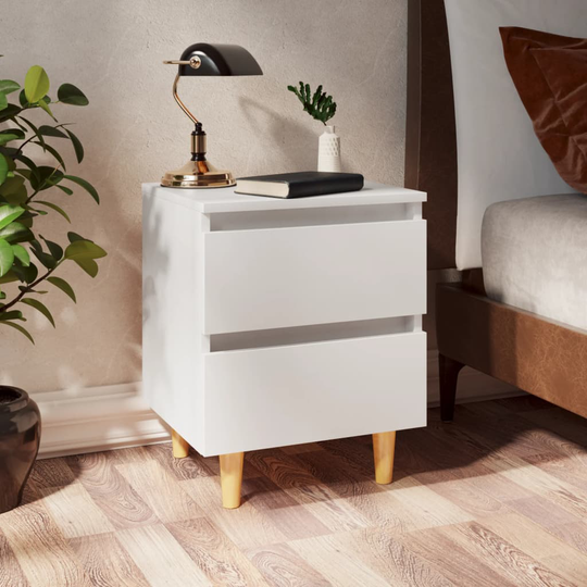 vidaXL Yöpöytä täysmäntyiset jalat valkoinen 40x35x50cm