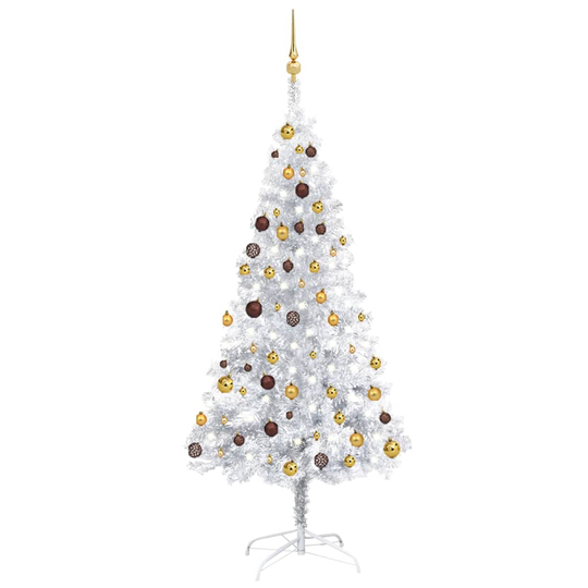 vidaXL Tekojoulukuusi LED-valoilla ja palloilla hopea 180 cm PET