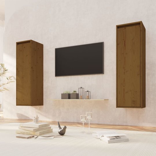 vidaXL Seinäkaapit 2 kpl hunajanruskea 30x30x100 cm täysi mänty
