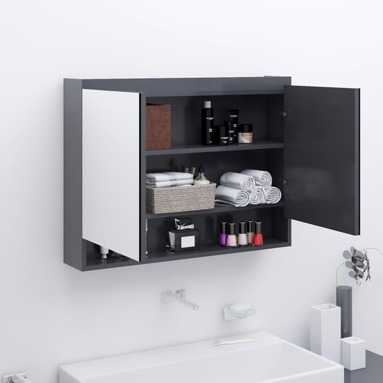vidaXL LED kylpyhuoneen peilikaappi 80x15x60 cm MDF harmaa