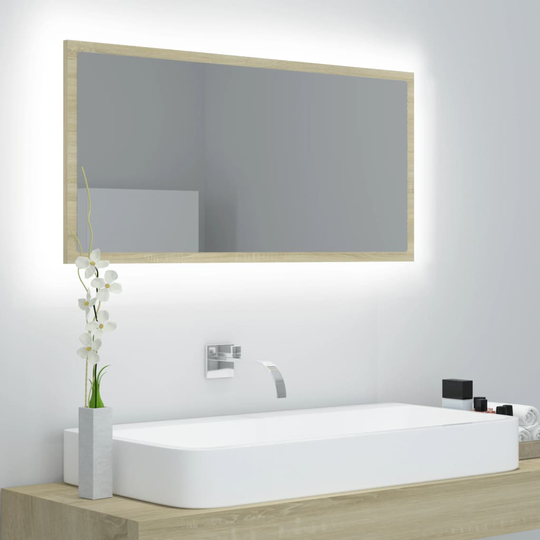vidaXL Kylpyhuonepeili LED Sonoma tammi 90x8,5x37 cm lastulevy